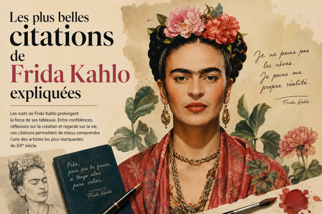 Les plus belles citations de Frida Kahlo expliquées, illustration inspirée de l'artiste mexicaine et de son univers artistique.