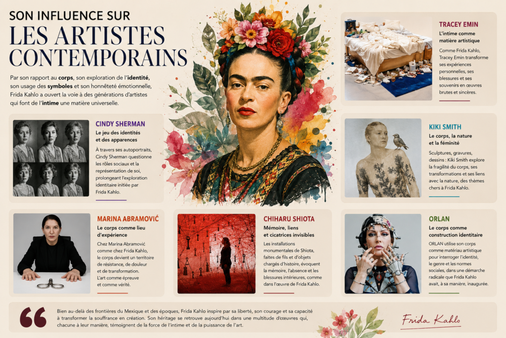 Frida Kahlo entourée d'artistes contemporains dont l'œuvre prolonge son héritage autour de l'identité, du corps et de l'intime.